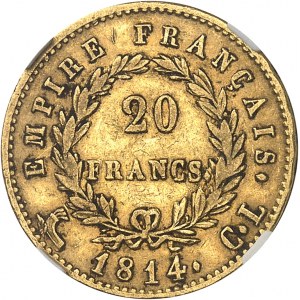 Premier Empire / Napoléon Ier (1804-1814). 20 francs Empire 1814, CL, Gênes.