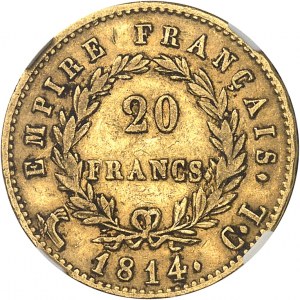 Primo Impero / Napoleone I (1804-1814). 20 franchi Impero 1814, CL, Genova.