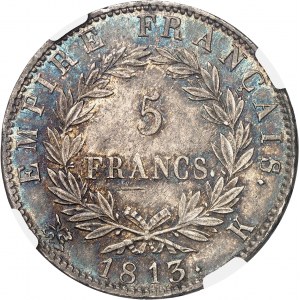 Primo Impero / Napoleone I (1804-1814). 5 franchi Impero 1813, K, Bordeaux.