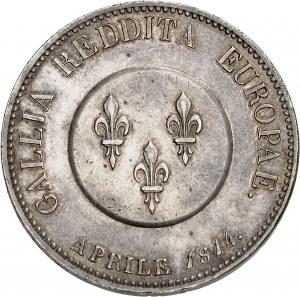 Provisional government of 1814 (April 1 to May 2, 1814). Module de 5 francs, François Ier d'Autriche à Paris 1814, Paris.