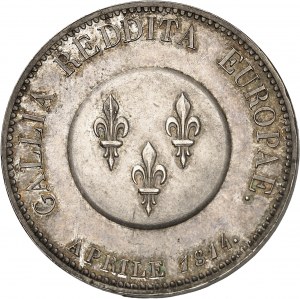 Governo provvisorio del 1814 (dal 1° aprile al 2 maggio 1814). Modulo da 5 franchi, Frédéric-Guillaume III ange de Paix, da Tiolier 1814, Parigi.
