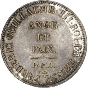 Provisional government of 1814 (April 1 to May 2, 1814). Module de 5 francs, Frédéric-Guillaume III ange de Paix, by Tiolier 1814, Paris.