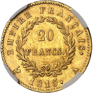 Cent-Jours / Napoléon Ier (mars-juillet 1815). 20 francs Empire 1815, A, Paris.