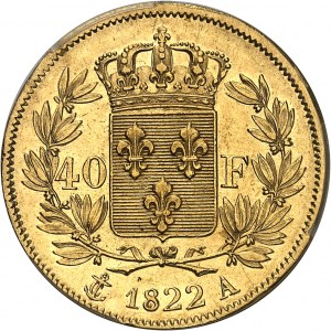 Luigi XVIII (1814-1824). 40 franchi 1822, A, Parigi.