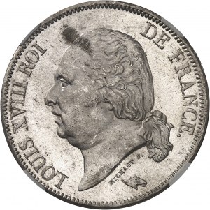 Louis XVIII (1814-1824). 5 francs buste nu 1822, W, Lille.
