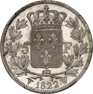 Ludwig XVIII. (1814-1824). 5 Francs Nackte Büste 1822, W, Lille.