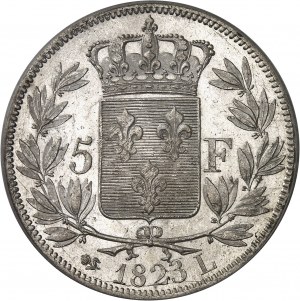 Ludwik XVIII (1814-1824). 5 franków nagie popiersie 1823, L, Bayonne.