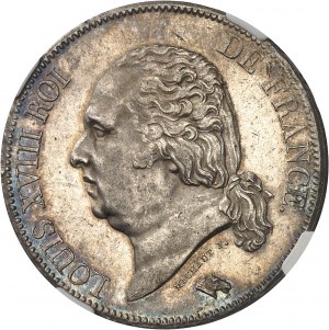 Ludvík XVIII (1814-1824). 5 franků nahé poprsí 1823, W, Lille.