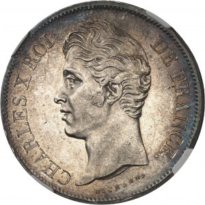 Carlo X (1824-1830). 5 franchi, 2° tipo 1827, MA, Marsiglia.