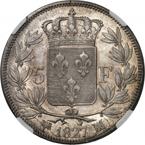 Charles X (1824-1830). 5 francs, 2e type 1827, MA, Marseille.