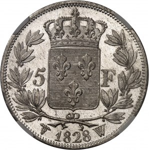 Charles X (1824-1830). 5 Francs, 2. Typ 1828, W, Lille.