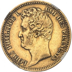 Ľudovít Filip I. (1830-1848). 20 frankov s holou hlavou, zvýšený okraj 1831, T, Nantes.