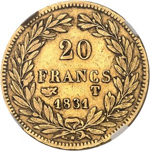 Ludwik Filip I (1830-1848). 20 franków bez łba, podniesiona krawędź 1831, T, Nantes.
