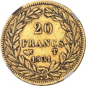 Louis-Philippe I (1830-1848). 20 francs bare head, raised edge 1831, T, Nantes.