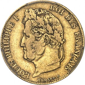 Luigi Filippo I (1830-1848). 20 franchi testa di alloro 1840, W, Lille.