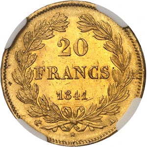 Louis-Philippe I. (1830-1848). 20 Francs laurée Kopf 1841, A, Paris.