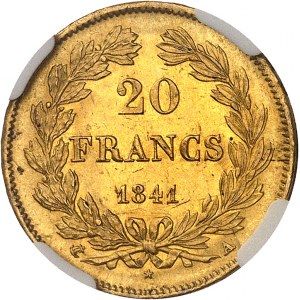 Louis-Philippe Ier (1830-1848). 20 francs tête laurée 1841, A, Paris.