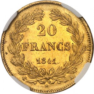 Louis-Philippe I (1830-1848). 20 francs tête laurée 1841, A, Paris.