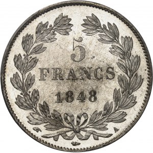 Ludvík Filip I. (1830-1848). 5 franků, IIIe typ Domard 1848, A, Paříž.