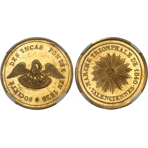 Louis-Philippe I (1830-1848). Pair of gold and silver tokens, Société des Incas de valenciennes, marche triomphale, by Malfeson 1840, Paris.