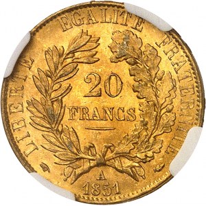 IIe République (1848-1852). 20 francs Cérès 1851, A, Paris.