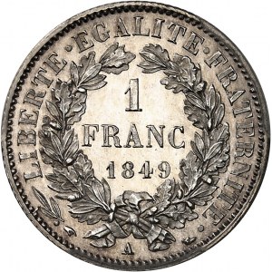 Druhá republika (1848-1852). 1 franc Cérès, Flan bruni (PROOF) 1849, A, Paríž.