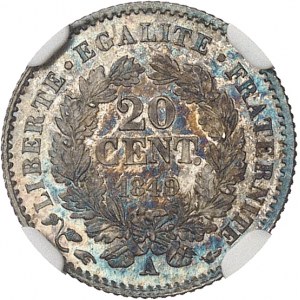 Seconda Repubblica (1848-1852). 20 centesimi Cérès 1849, A, Parigi.