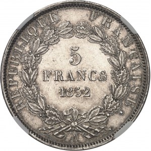 Druga Republika (1848-1852). 5 franków J. J. BARRE, 2. próba, podniesiona krawędź 1852, A, Paryż.