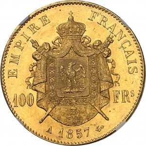 Zweites Kaiserreich / Napoleon III (1852-1870). 100 Francs nackter Kopf 1857, A, Paris.