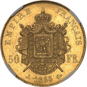 Second Empire / Napoleon III (1852-1870). 50 francs nude head 1855, A, Paris.