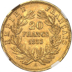 Second Empire / Napoleon III (1852-1870). 20 francs nude head 1853, A, Paris.