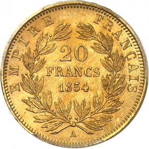 Second Empire / Napoléon III (1852-1870). 20 francs tête nue 1854, A, Paris.