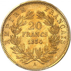 Druhé císařství / Napoleon III (1852-1870). 20 franků nahá hlava 1854, A, Paříž.