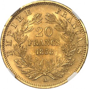 Secondo Impero / Napoleone III (1852-1870). 20 franchi testa nuda 1858, A, Parigi.