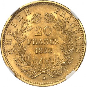 Second Empire / Napoléon III (1852-1870). 20 francs tête nue 1858, A, Paris.