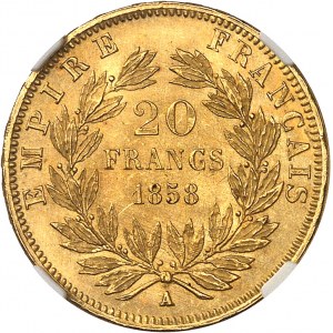 Second Empire / Napoléon III (1852-1870). 20 francs tête nue 1858, A, Paris.