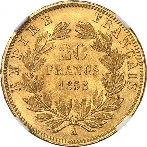 Secondo Impero / Napoleone III (1852-1870). 20 franchi testa nuda 1858, A, Parigi.