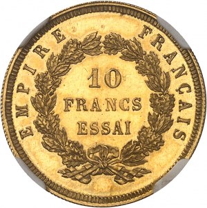 Second Empire / Napoléon III (1852-1870). Essai de 10 francs tête nue grand module, Flan bruni (PROOF) 1855, Paris.