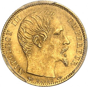 Second Empire / Napoleon III (1852-1870). 5 francs bare head small module, fluted edge 1854, A, Paris.