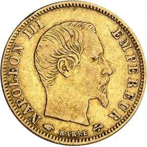 Druhé cisárstvo / Napoleon III (1852-1870). 5 frankov holá hlava, veľký modul 1855, A, Paríž.