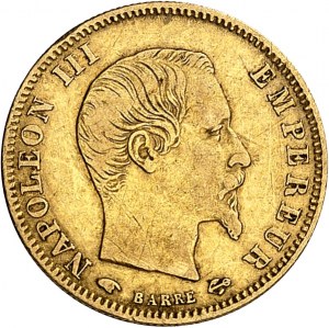 Druhé císařství / Napoleon III (1852-1870). 5 franků holá hlava, velký modul 1855, A, Paříž.