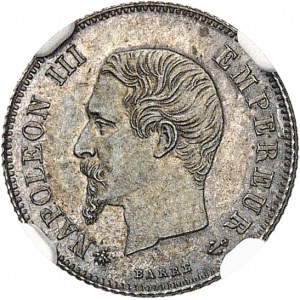 Secondo Impero / Napoleone III (1852-1870). 20 centesimi a testa nuda, flan brunito (PROVA) 1862, A, Parigi.