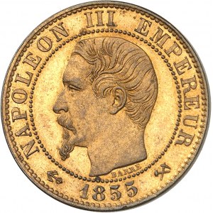 Second Empire / Napoléon III (1852-1870). Cinq centimes tête nue, double coin d’avers, Frappe spéciale (SP) ND (1855), [B, Rouen].