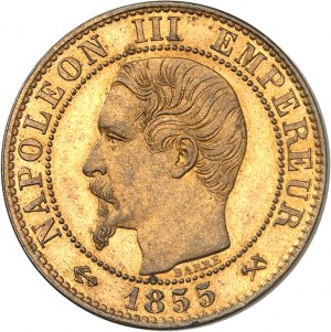 Second Empire / Napoléon III (1852-1870). Cinq centimes tête nue, double coin d’avers, Frappe spéciale (SP) ND (1855), [B, Rouen].