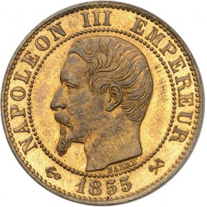 Zweites Kaiserreich / Napoleon III (1852-1870). Cinq centimes tête nue, double coin d'avers, Frappe spéciale (SP) ND (1855), [B, Rouen].