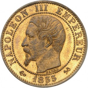 Second Empire / Napoléon III (1852-1870). Cinq centimes tête nue, double coin d’avers, Frappe spéciale (SP) ND (1855), [B, Rouen].