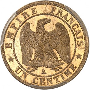 Zweites Kaiserreich / Napoleon III (1852-1870). Un centime tête nue, Brünierter Rohling (PROOF) 1857, A, Paris.