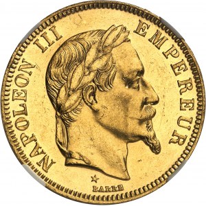 Druhé cisárstvo / Napoleon III (1852-1870). Skúšobná hlava 100 frankov, leštený flan (PROOF) 1868, E, Paríž.