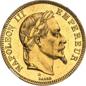 Druhé císařství / Napoleon III (1852-1870). Zkušební 100franková hlava, leštěný flan (PROOF) 1868, E, Paříž.