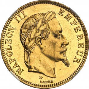 Druhé cisárstvo / Napoleon III (1852-1870). Skúšobná hlava 100 frankov, leštený flan (PROOF) 1868, E, Paríž.